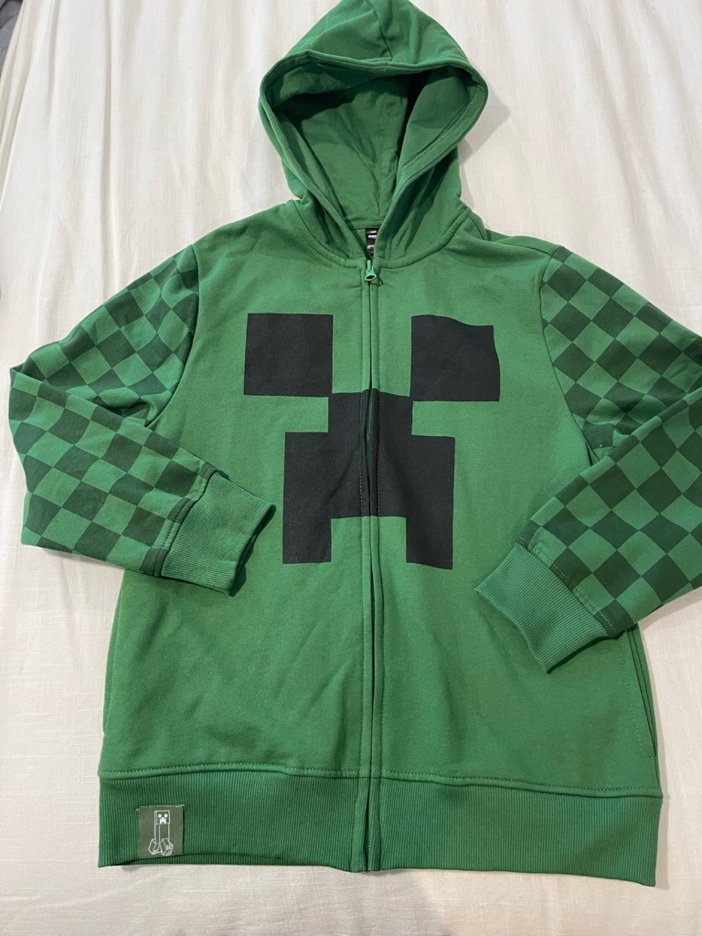 NWOT Kids Green Minecraft- Creeper Inspired Zip Hoodie
